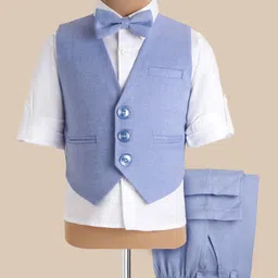 Robo Fry Woven Full Sleeves 3 Piece Party Suit with Bow - Royal Blue image 1