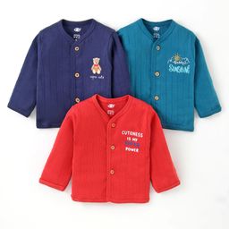 Zero Interlock Knit Full Sleeves Front Open Jhablas with Bear & Text Print Pack of 3 - Red Blue & Green-picture-48