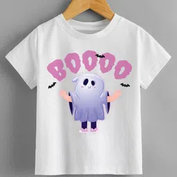 KNITROOT Halloween Theme Half Sleeves Boooo Text Printed Tshirt - White-picture-38