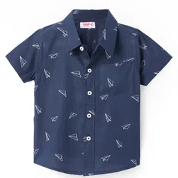 Babyhug Cotton Woven Half Sleeves Shirt with Origami Plane Print - Navy Blue-picture-28