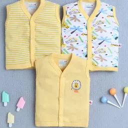 BUMZEECotton Knit Sleeveless Animal & Palm Tree Printed Jablas Pack of 3 - Yellow & White-image-40