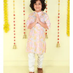 Ministitch Cotton Woven Full Sleeves Mirror Work Embroidered & Tie Dye Kurta Pyjama Set - Pink-picture-29
