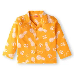 Babyhug Cotton Knit Full Sleeves Front Open Night Suit with Pineapple Print - Yellow image 2