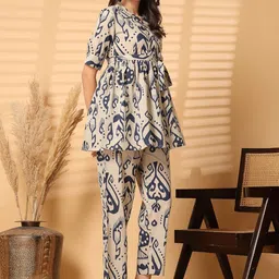 Pistaa Ethnic Motifs Printed Lapel Collar Pure Cotton Tunic With Trouser image 4