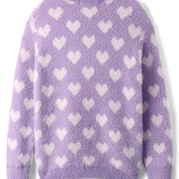 Pine Kids Knitted Full Sleeves Pullover Sweater With Heart Design - Purple image 3