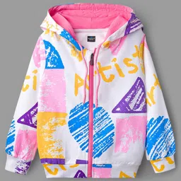 OLLINGTON ST. Cotton Knit Full Sleeves Text Printed Hooded Sweatshirts & Joggers Set - Multicolor & Pink image 3