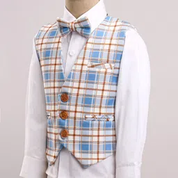 Robo Fry Cotton Lycra Full Sleeves Checked Party Suits - Blue & Brown image 4