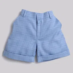 Jeet Ethnics Half Sleeves Solid Suspender Shirt With Checked Shorts With Bow - Blue image 5