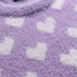 Pine Kids Knitted Full Sleeves Pullover Sweater With Heart Design - Purple image 4
