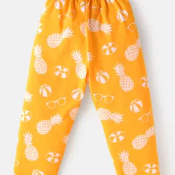 Babyhug Cotton Knit Full Sleeves Front Open Night Suit with Pineapple Print - Yellow image 5