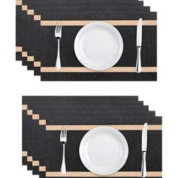 YELONA  Black & Pink 10 Pieces Striped Rectangle Table Placemats image 5