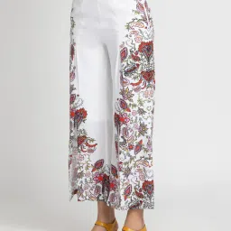 SHAYE White Printed Regular Fit Mid Rise Pants image 1