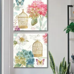 Art Street Blossom Printed Multicolor Cotton Canvas Wall Art - Set Of 2 image 1