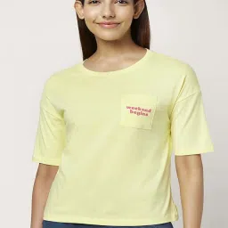Dreamz by Pantaloons Lime Yellow Cotton Printed T-Shirt image 1