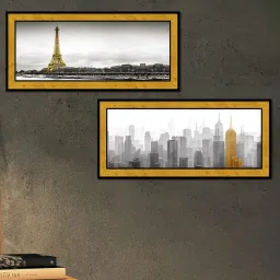 Art Street Printed Gold Engineered Wood Wall Art - Set of 2 image 1