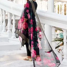 VIBE VISION Pure Silk Round Neck Straight Kurta With Trousers & Dupatta image 2