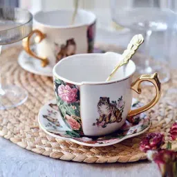 Smokey Cocktail White Ceramic Safari Tea Cup And Saucer Set (300ml)-image-11
