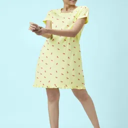 Dreamz by Pantaloons Yellow Cotton Printed Sleep Tee image 1