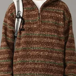 HERE&NOW Men Striped Woollen Pullover with Fuzzy Detail image 3