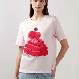 Vero Moda Pink Cotton Regular Fit Self Pattern T-Shirt-image-46