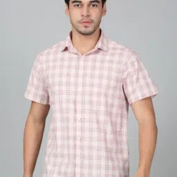 Cantabil Pink Cotton Regular Fit Checks Shirt-image-84