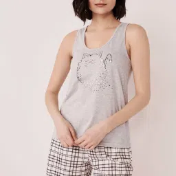 La Vie En Rose Grey Cotton Printed Camisole image 1