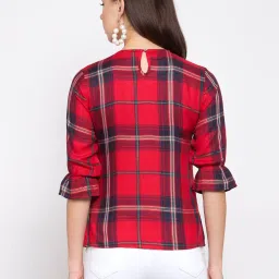 Style Quotient Women Red And Multi Check Printed Cotton Smart Casual Top image 2