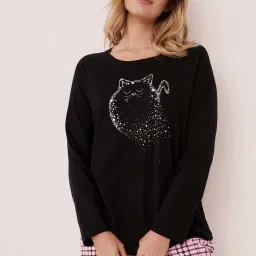 La Vie En Rose Black Cotton Printed Sweatshirt image 1