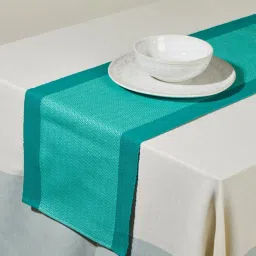 fabindia home Fabindia Turquoise Cotton 90 TC 545 GSM Kislay Small Table Runner image 1