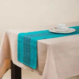 fabindia home Fabindia Turquoise Cotton 60 TC 450 GSM Mirania Small Table Runner image 1