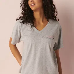 La Vie En Rose Grey Cotton Printed T-Shirt image 1