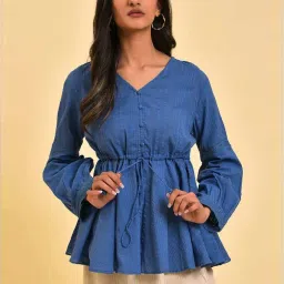 W Blue Cotton Self Pattern Top image 1