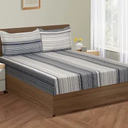 Swayam Blue Cotton 180 TC Double Size Bedsheet With Pillow Covers image 1