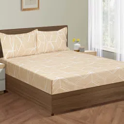 Swayam Beige Cotton 300 TC Double Size Bedsheet With Pillow Covers image 1