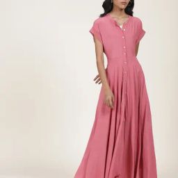 Label Ritu Kumar Rose Pink Maxi Fit & Flare Dress-picture-38
