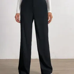 Broadstar Black Relaxed Fit High Rise Stretchable Trousers-image-84