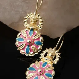 Karatcart Gold-Plated Blue And Pink Meena Floral Drop Earrings for Women-picture-14