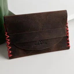 Aditi Wasan Brown Leather Cardholder for Men with Detailed Red Stiching image 1