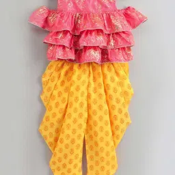 TWISHA Kids Pink & Yellow Embroidered Top Set image 1