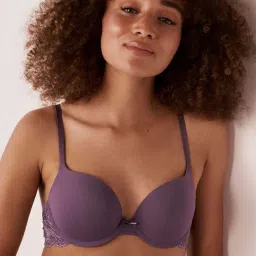 La Vie En Rose Purple Lace Work Demi Cup Bra image 1