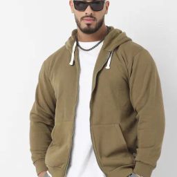 Instafab Plus Olive Green Cotton Regular Fit Plus Size Hooded Sweatshirt-picture-15