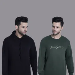 Vimal Jonney Black & Olive Regular Fit Printed Sweatshirt - Pack of 2 image 1