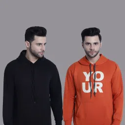 Vimal Jonney Black & Orange Regular Fit Printed Hooded Sweatshirt - Pack of 2 image 1