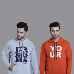 Vimal Jonney Grey & Orange Regular Fit Printed Hooded Sweatshirt - Pack of 2 image 1
