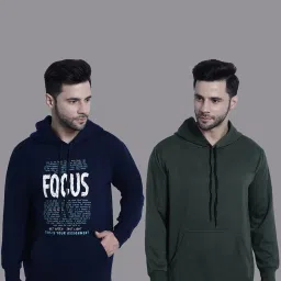Vimal Jonney Navy & Olive Regular Fit Printed Hooded Sweatshirt - Pack of 2 image 1