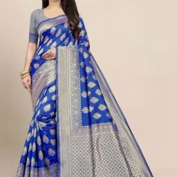 Anjaneya Sarees Blue Silk Woven Saree With Unstitched Blouse-image-82