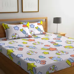 Klotthe Multicolor 300 TC Polycotton Double Book Fold Bedsheet with 2 Pillow Covers-picture-46