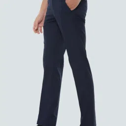 Louis Philippe Navy Slim Fit Checks Flat Front Trousers image 3