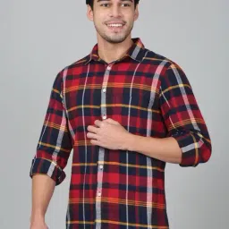 Cantabil Red Cotton Regular Fit Checks Shirt image 3