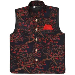AJ Dezines Kids Navy & Red Floral Print Waistcoat image 1